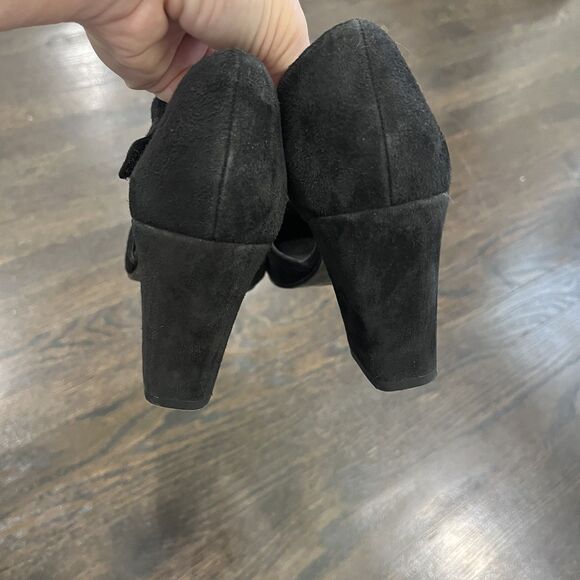 Eileen Fisher Black Malta Suede Pumps Sz 6 Mary Jane Heels Whimsigoth Wedding - Picture 5 of 9